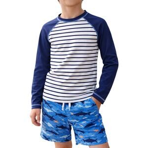 Hanna Andersson Boys Navy Stripe Long Sleeve Rash Guard Swim Top 10–12